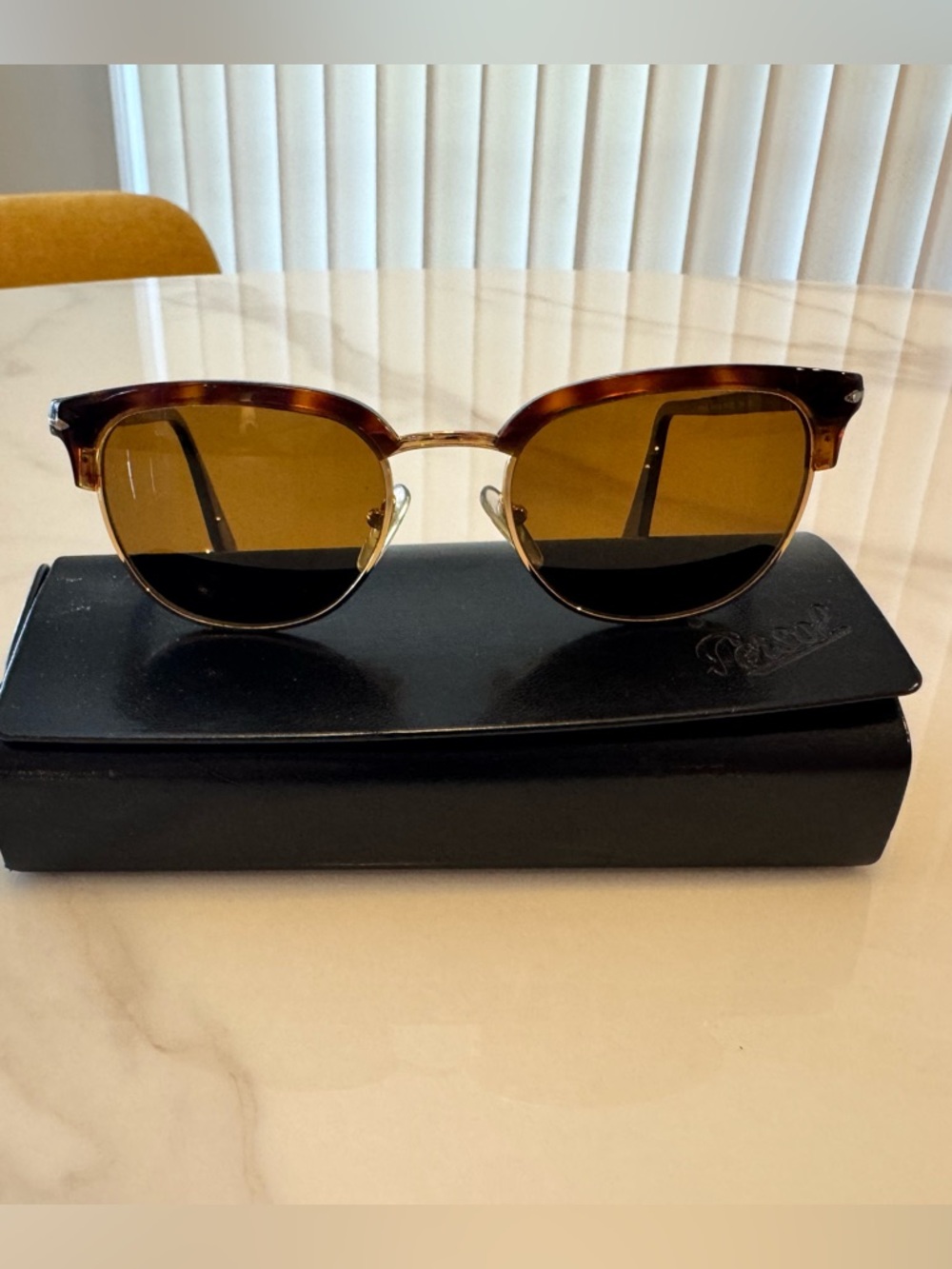 Persol Brown Tortoiseshell and Gold Half-Rim Sunglasses